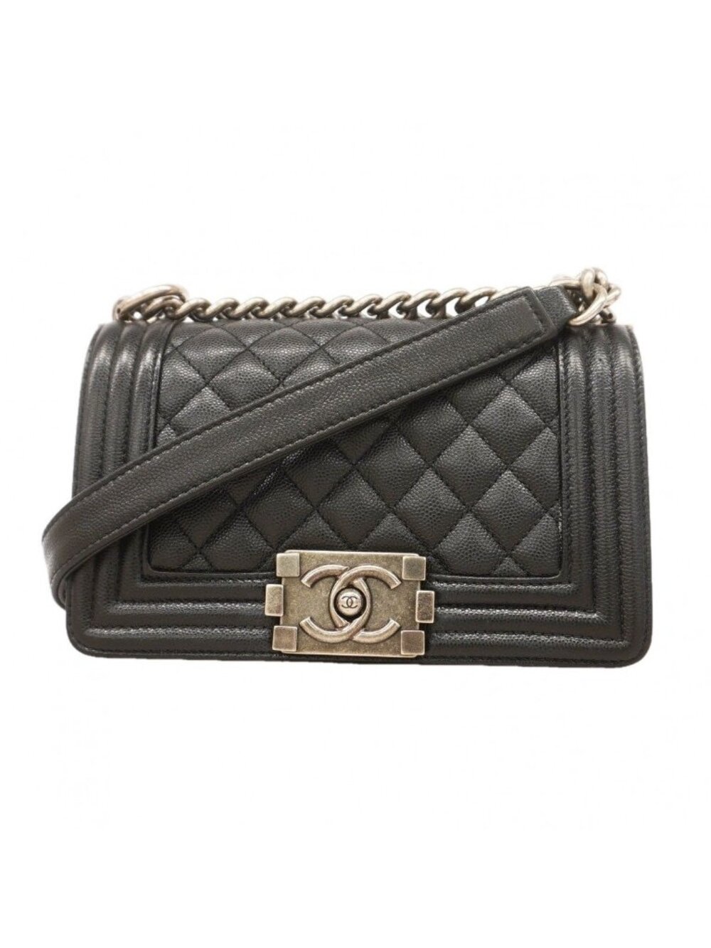 Chanel Shoulder Bag Boy Caviar Leather Black Silver